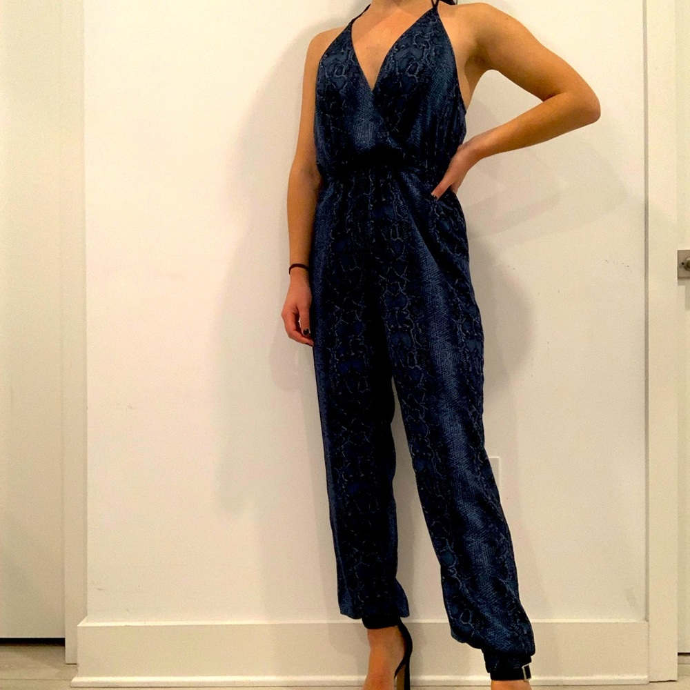 BCBG Blue & Black Snakeskin Jumpsuit